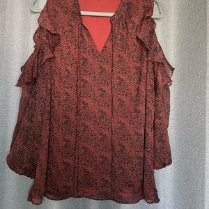 Gibson Latimer Woman’s Blouse Maroon Black Cold Shoulder Long Sleeve‎ SZ S